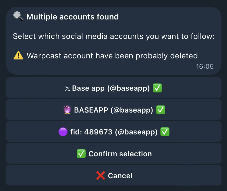 Multi-platform account selection interface